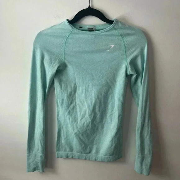 Gymshark Vital Seamless 2.0 Long Sleeve Top Pearl Blue Marl - Picture 8 of 11